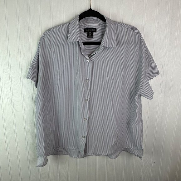 Rachel Zoe Button up Blouse Gray & White Stripe size‎ Medium - Picture 1 of 6